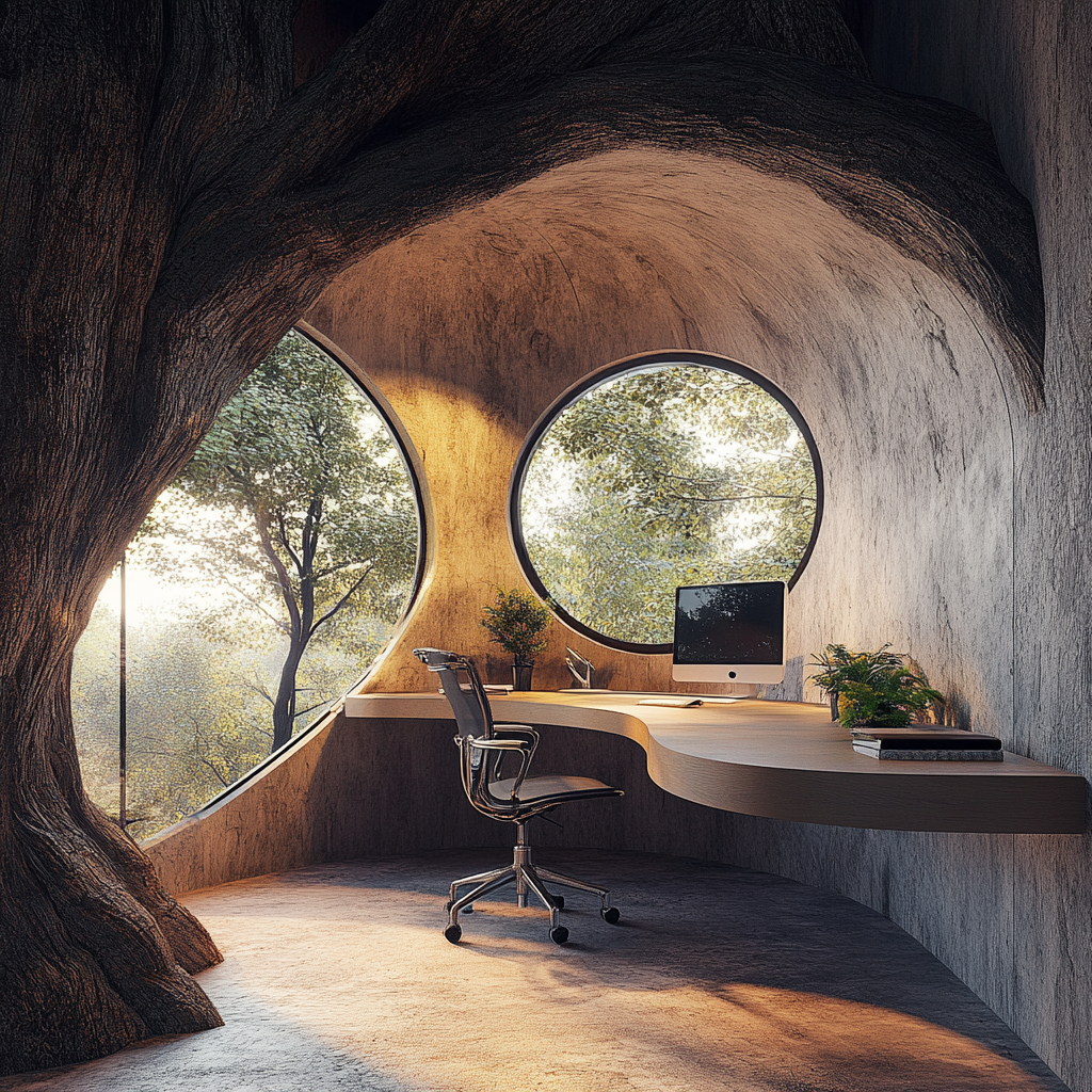 Design Ideas for a Tree Trunk-Shaped Office