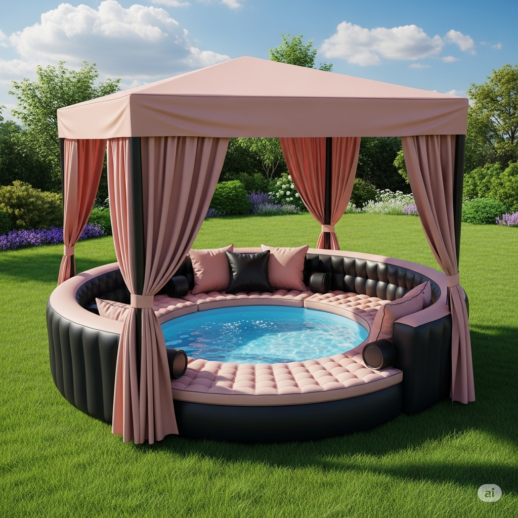Dive into Shaded Luxury: Unwind with an Inflatable Canopy Pool Sofa!