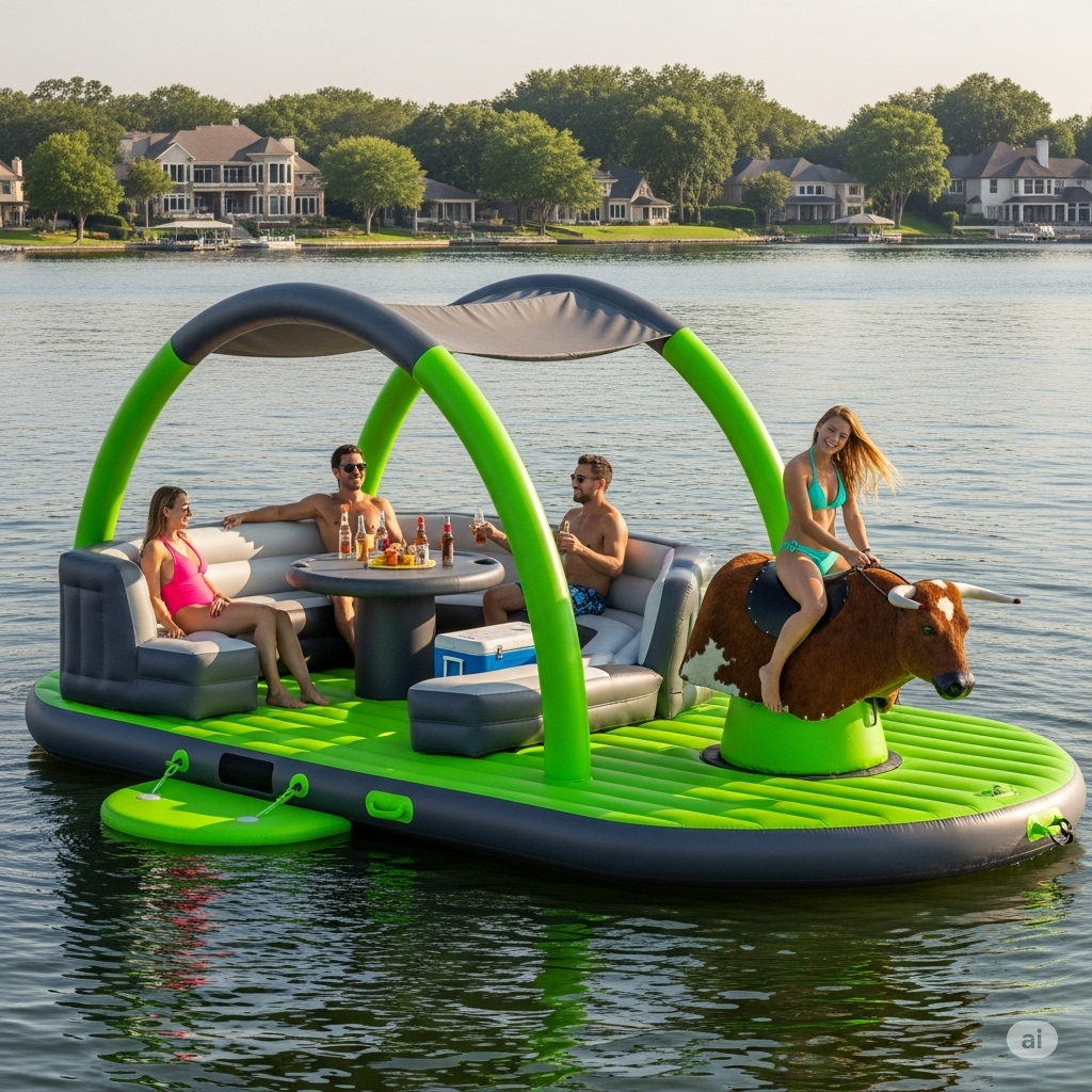  Ride the Waves: Unleash the Fun with an Inflatable Mechanical Bull Lake Float!
