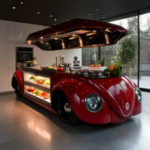 Drive Unique Design: Discover the Iconic VW Beetle Shaped Kitchen Island!