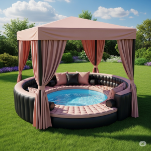 Dive into Shaded Luxury: Unwind with an Inflatable Canopy Pool Sofa!