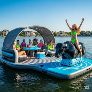 Ride the Waves: Unleash the Fun with an Inflatable Mechanical Bull Lake Float!